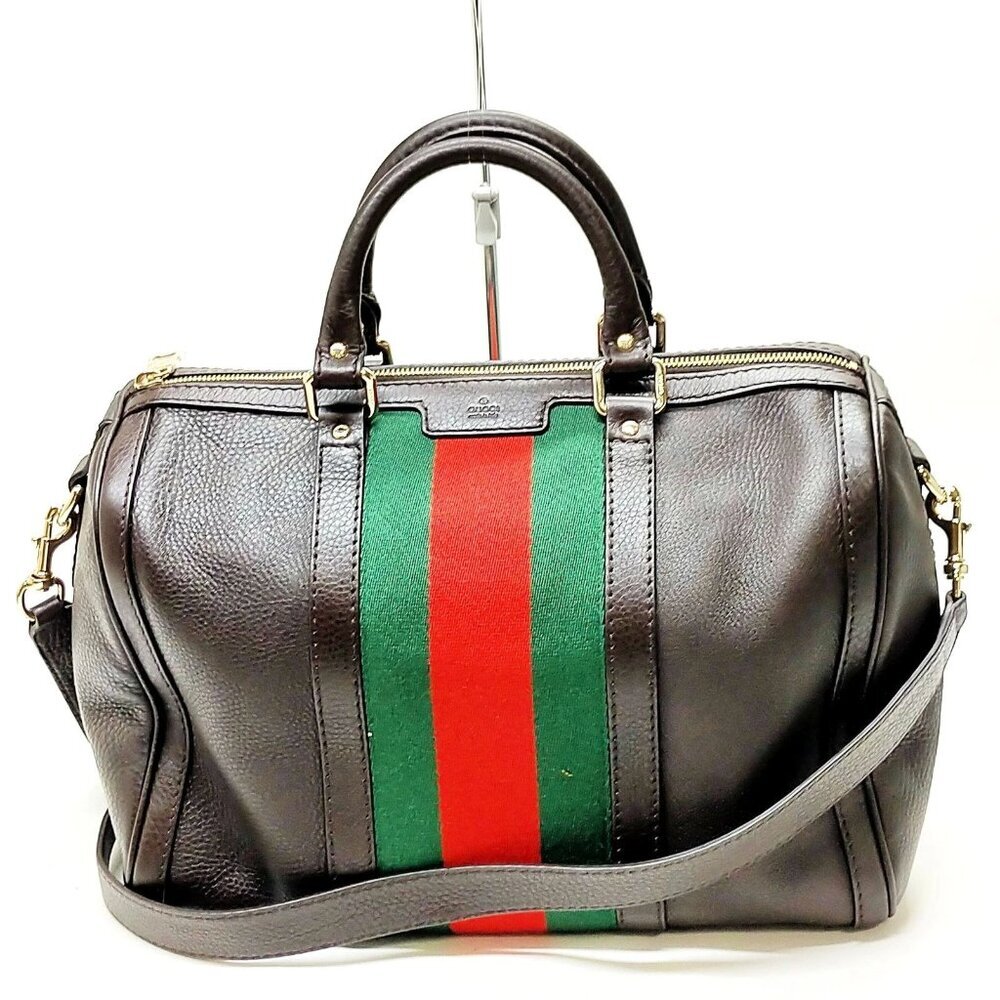 Gucci Hand Bag Sherry Line Brown Leather 696-070325